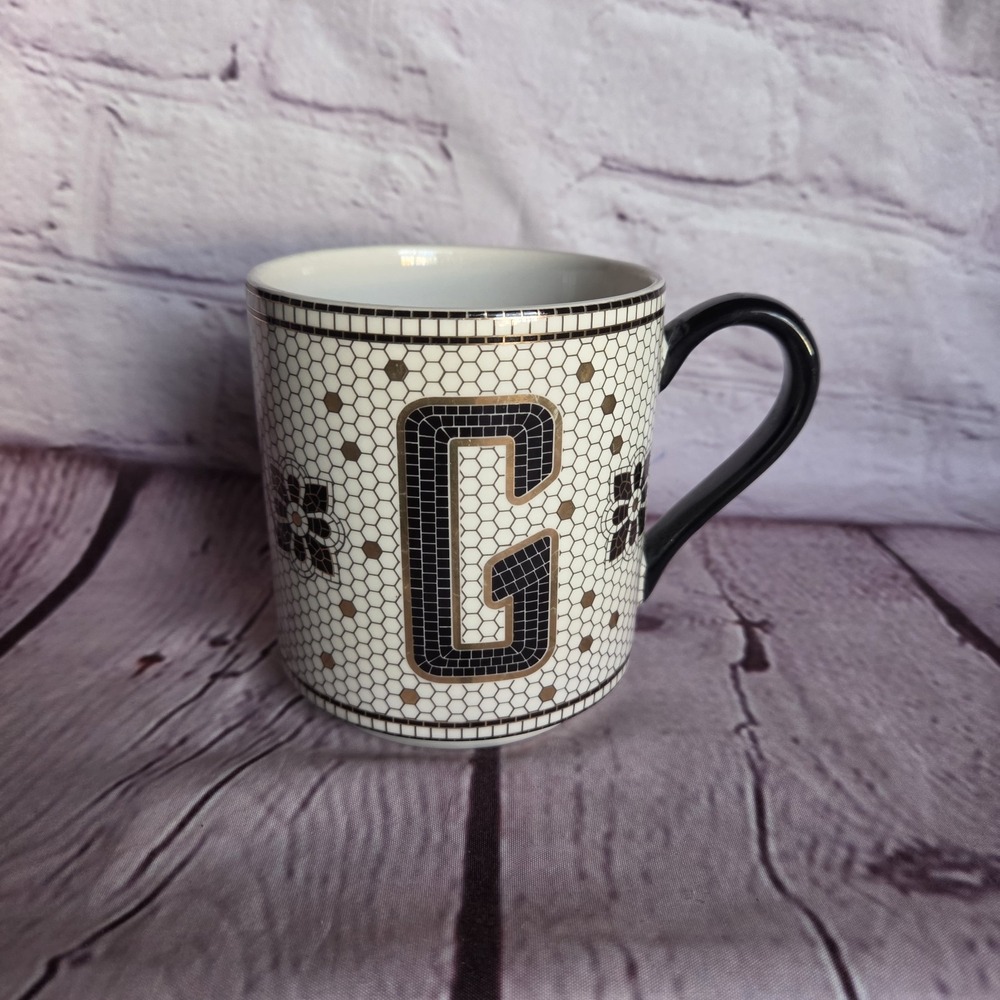Anthropologie "G" Coffee Mug Gold Black Margot Mosaic Tile Gaby Gorgeous Gerard